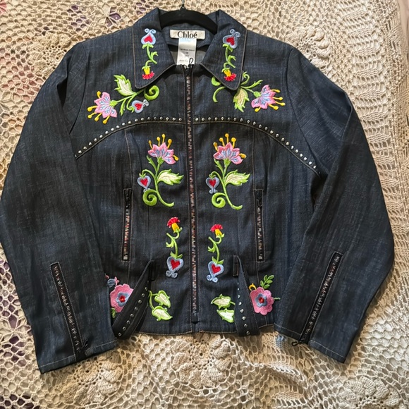 Chloe Jackets & Blazers - Embellished Chloe Denim / Linen Jacket Size 42